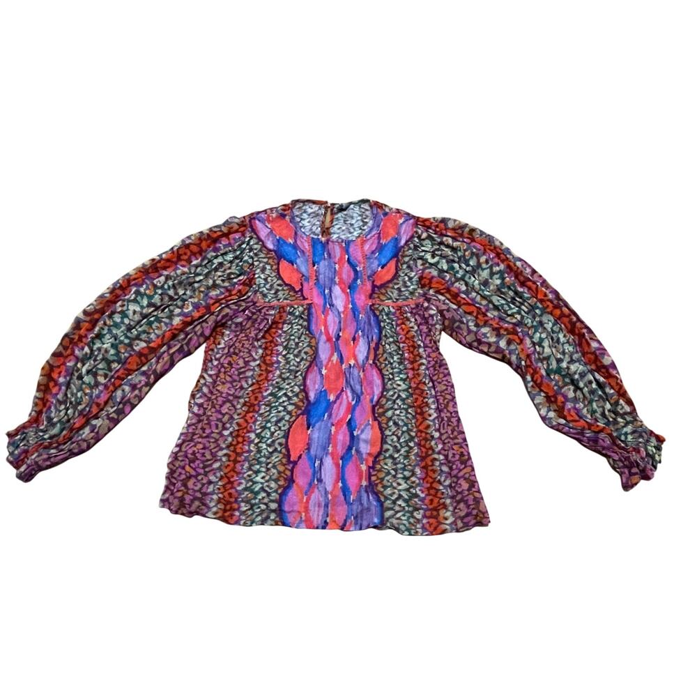 Blank London Womens XS Multicolor Mixed Print Viscose Boho Long Sleeve Blouse